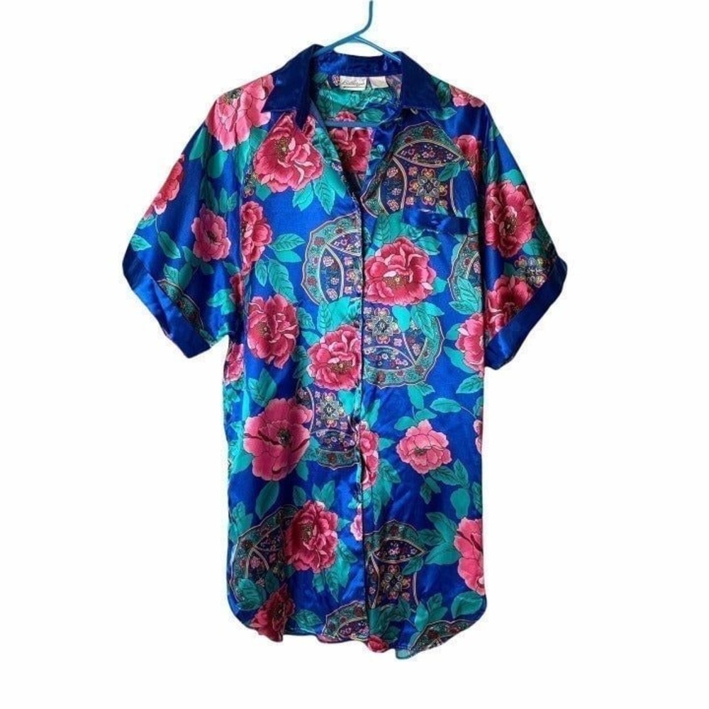 Vintage Kathryn Silky Large Nightgown Night Shirt Floral VTG